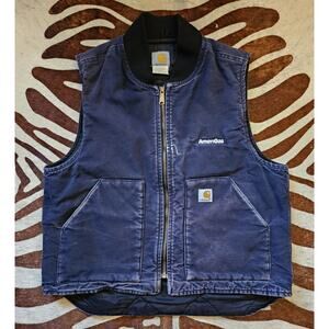 Vintage Carhartt Utility Vest Navy Duck Canvas Quilted Lining V01 DNY Distressed